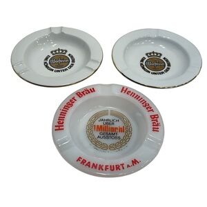 Ashtrays Lot of 3 Henninger Wadteiner German Beer Advertising Glass Collectible